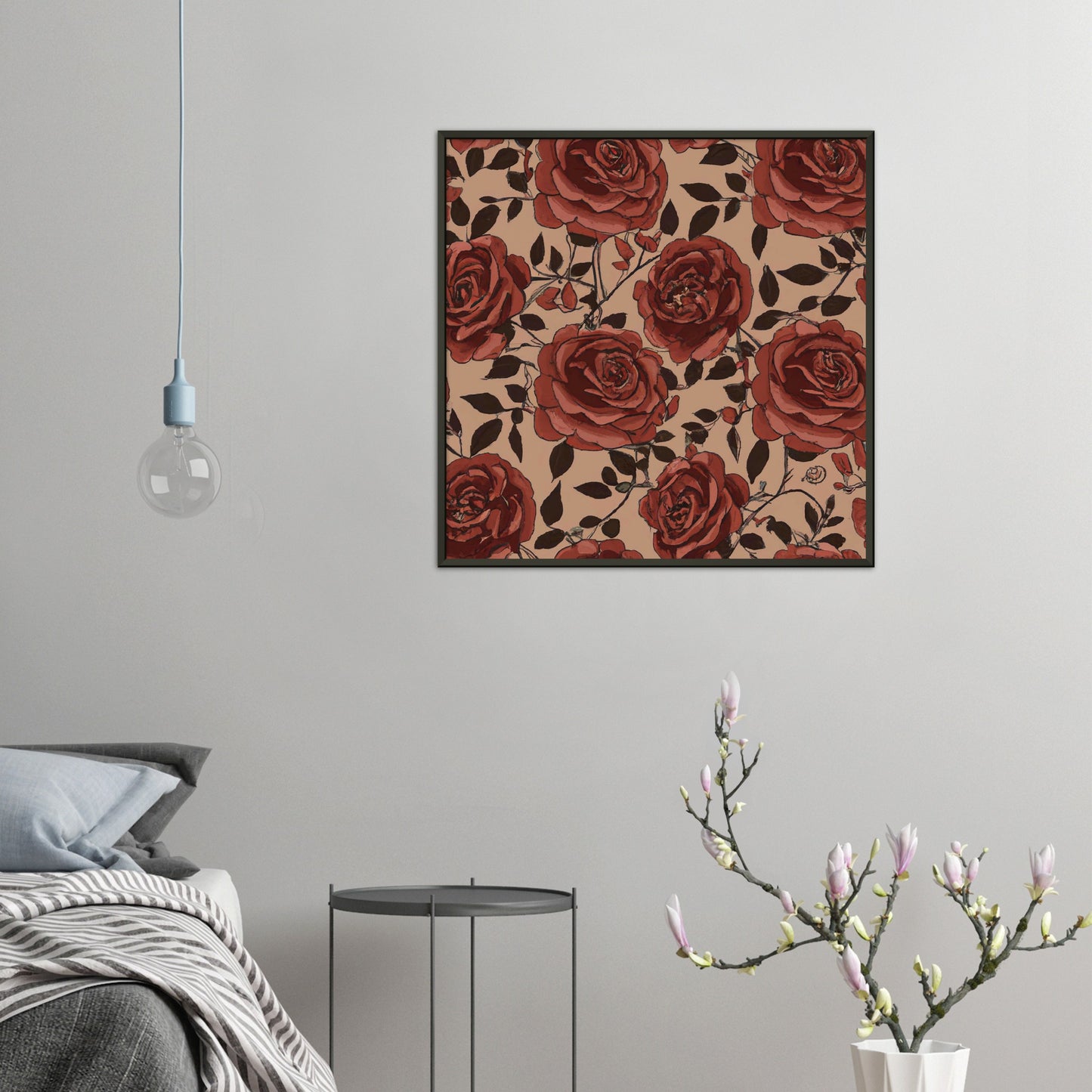 Vampire Art Vintage Sepia Red Roses Premium Matte Paper Metal Framed Poster