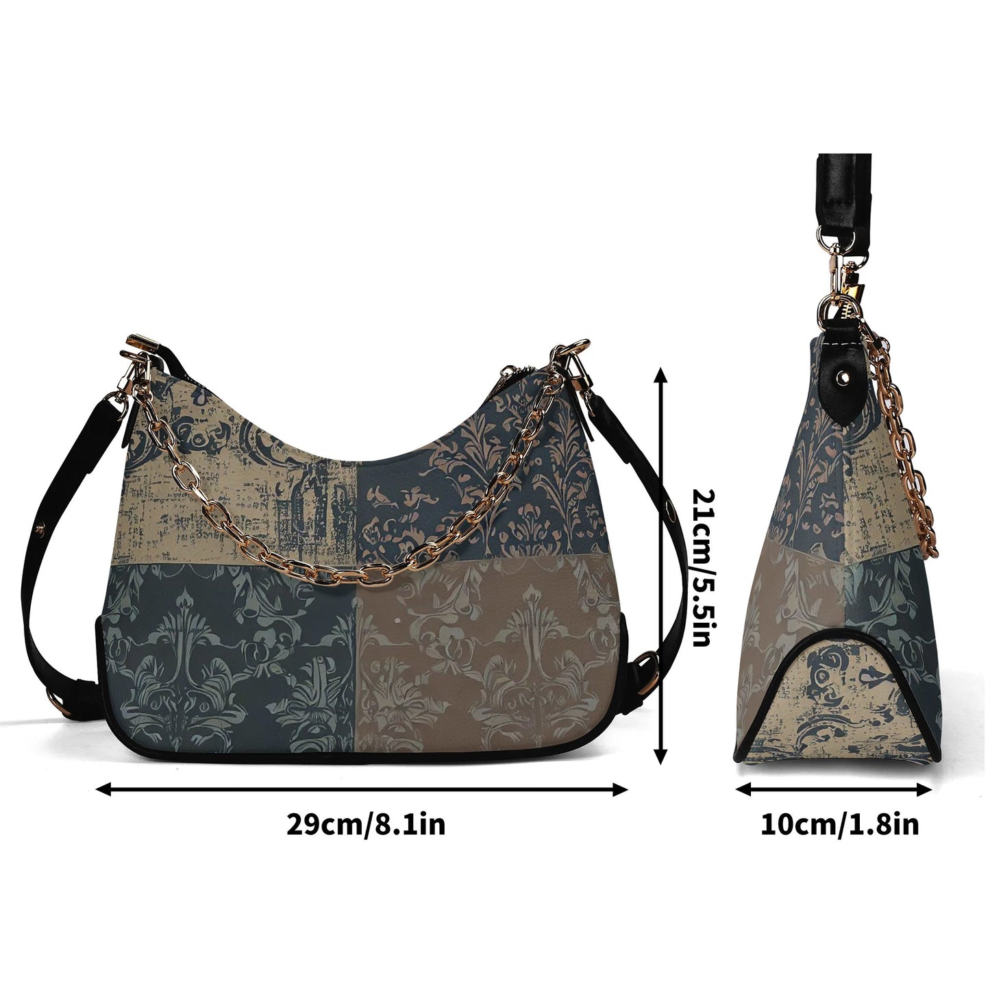 Vampire Art Grunge Distressed PU Cross-body Bag With Chain Decoration - Seattle