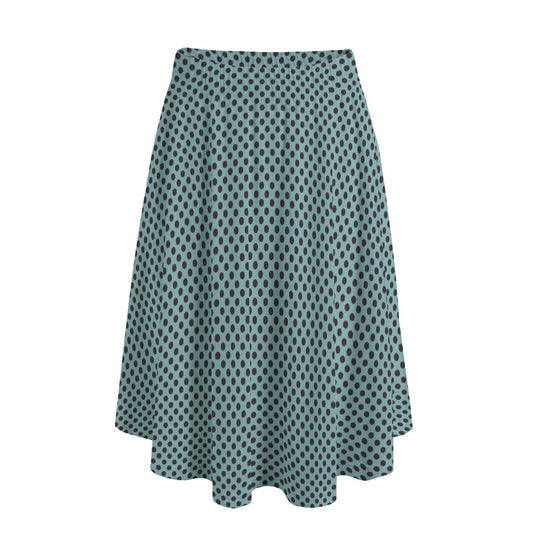 Vampire Art Edgy Trendsetter Maxi Skirt With Pockets - Teal Polka Dot
