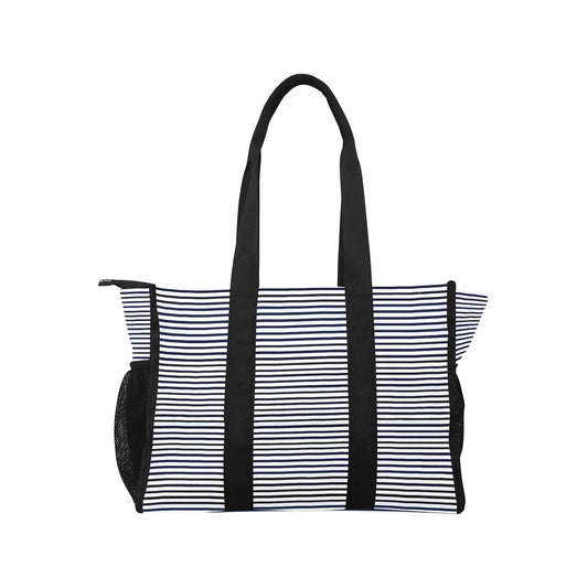Vampire Art Retro Large Multi-pocket Beach Bag - Black and White Stripes