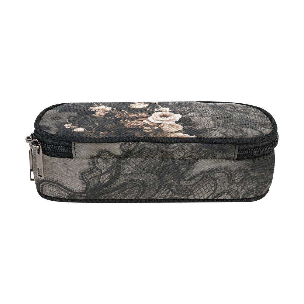 Vampire Art Studio Caddy: Deluxe Pencil Pouch - Grunge Black Lace with Roses
