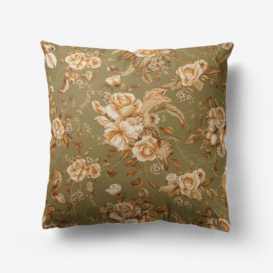 Vampire Art Retro Premium Hypoallergenic Throw Pillow - 3 sizes / optional insert - Vintage Roses in Khaki
