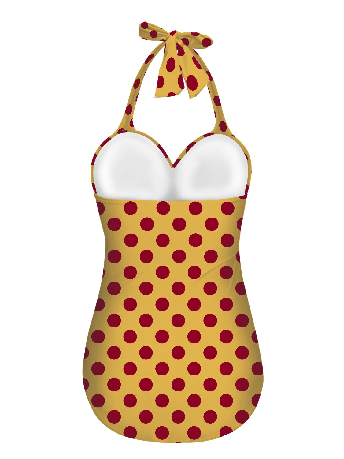 Vampire Art Vintage Chic Halter Neck One-Piece Swimsuit - Yellow and Red Polka Dot