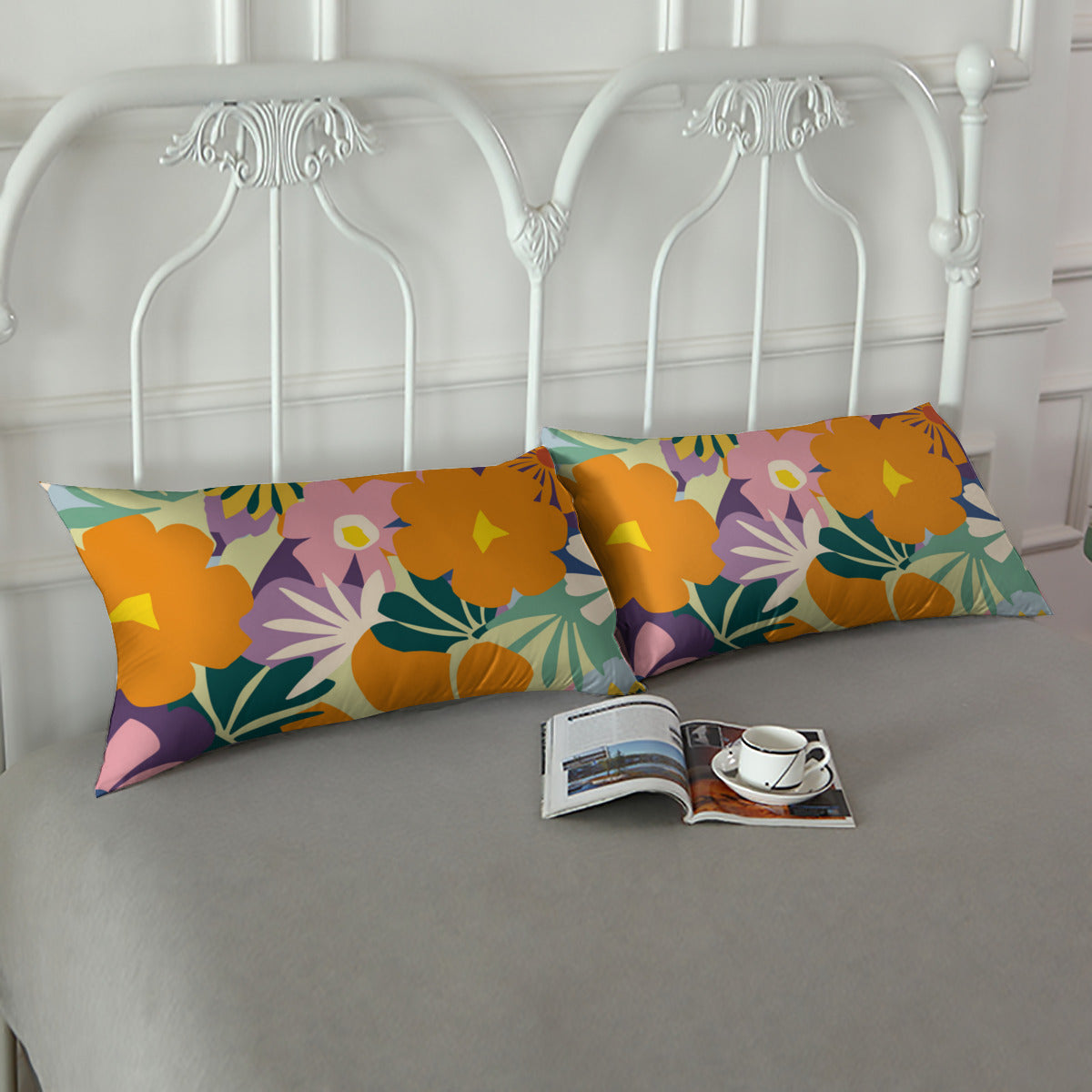 Vampire Art Cotton Cushion Cover Pillowcase 16 x 24in (40 x 60cm) - Bold Sixties Florals in Orange