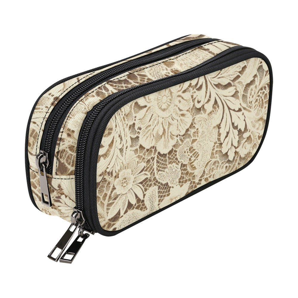 Vampire Art Studio Caddy: Deluxe Pencil Pouch - Victorian Lace Print in Cream