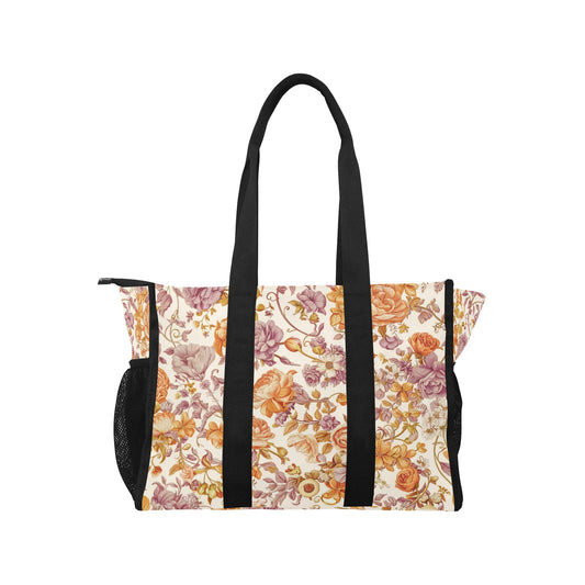 Vampire Art Retro Large Multi-pocket Beach Bag - Vintage Florals in Lilac and Orange