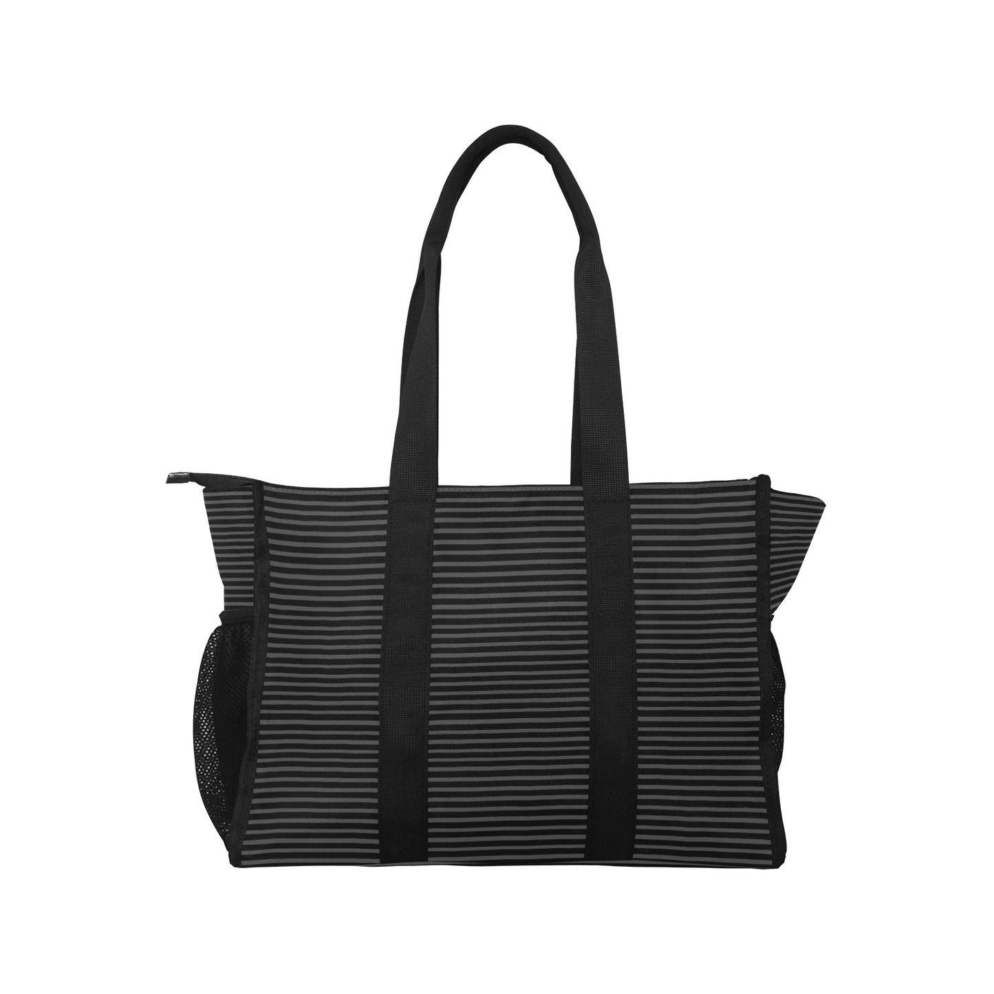 Vampire Art Retro Large Multi-pocket Beach Bag - Black and Grey Stripy