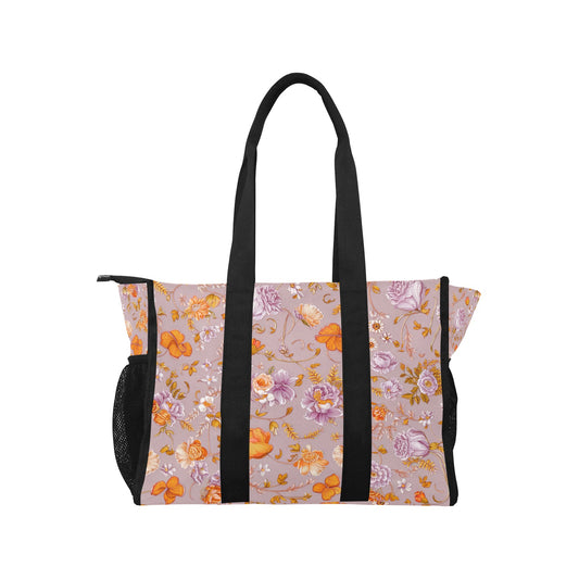 Vampire Art Retro Large Multi-pocket Beach Bag - Mauve Vintage Florals