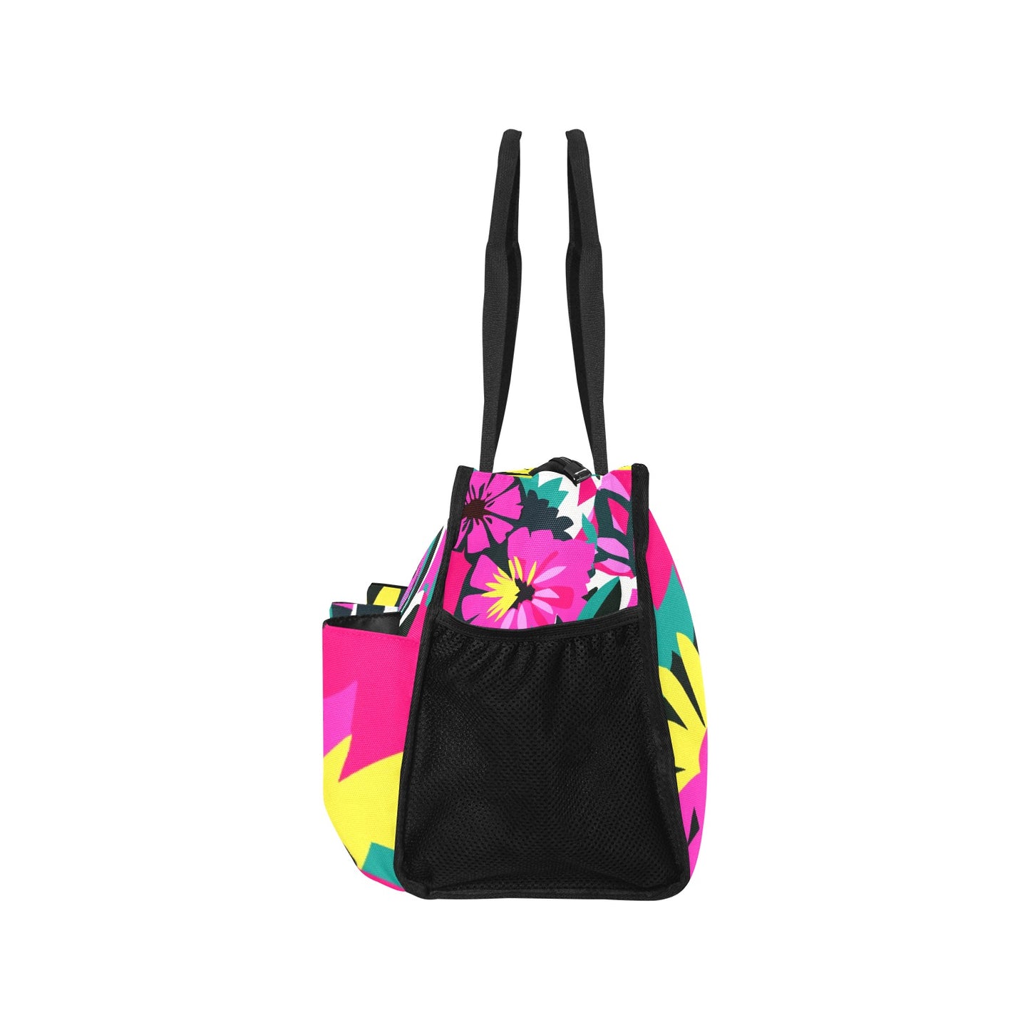 Vampire Art Retro Large Multi-pocket Beach Bag - Bold Sixties Florals in Pink