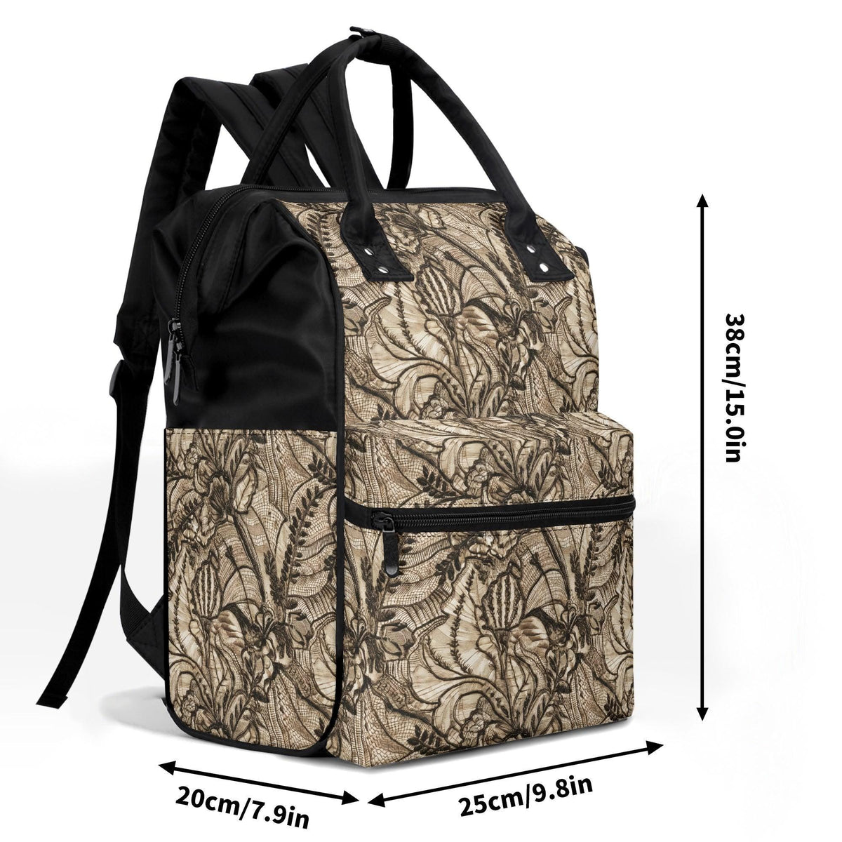 Goth Lace Diaper Bag Backpack – Large Capacity Polyester Twill Nursing Bag