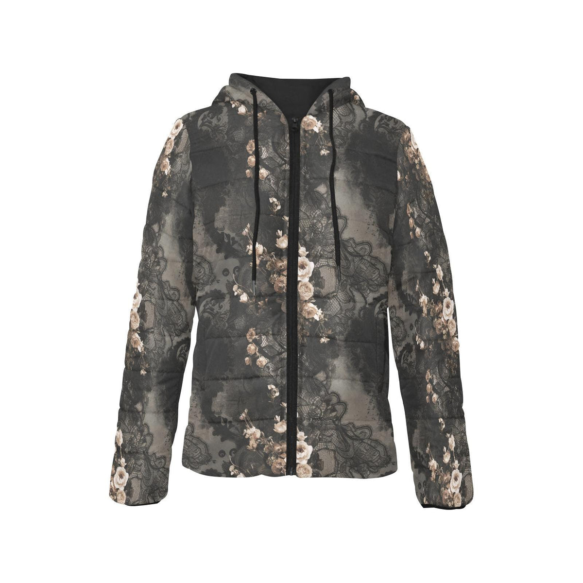 Vampire Art Urban Gothic Lightweight Padded Hooded Jacket – Unique Grunge & Vintage-Inspired Prints, S–2XL