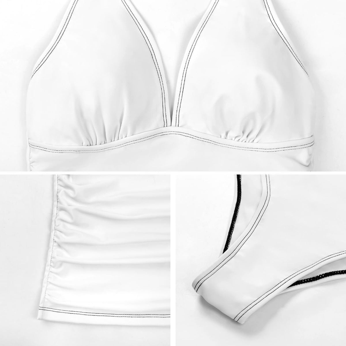 V-Neck Adjustable Halter Tankini | Split Two-Piece Halter Retro Swimsuit | Black