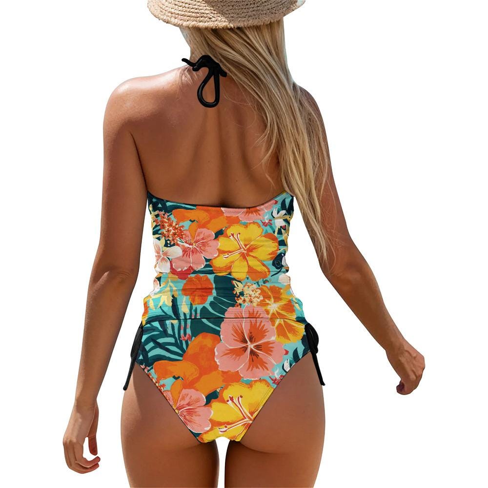 Floral Halterneck Tankini – Retro Hawaiian Two-Piece Swimsuit