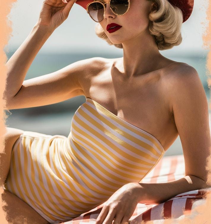 Luxury Handmade Retro Strapless Swimsuit | 1950s-Inspired | Sustainable Stylish Bodysuit | UK-Made | XS-4XL | Mid-Century Striped Colours