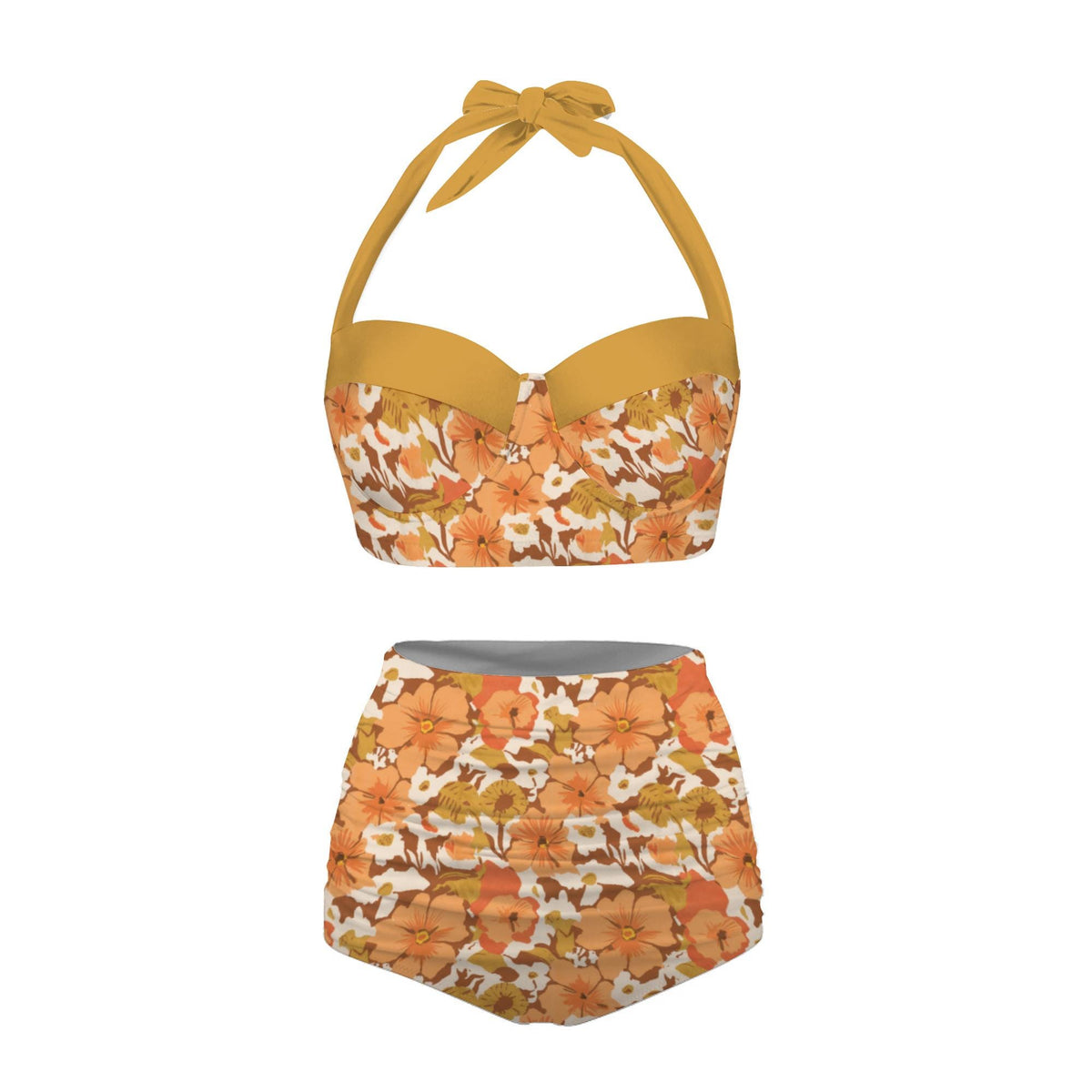 Retro Sweetheart High-Waist Bikini, Floral Pin Up Halter Swimsuit, Hawaii Hibiscus