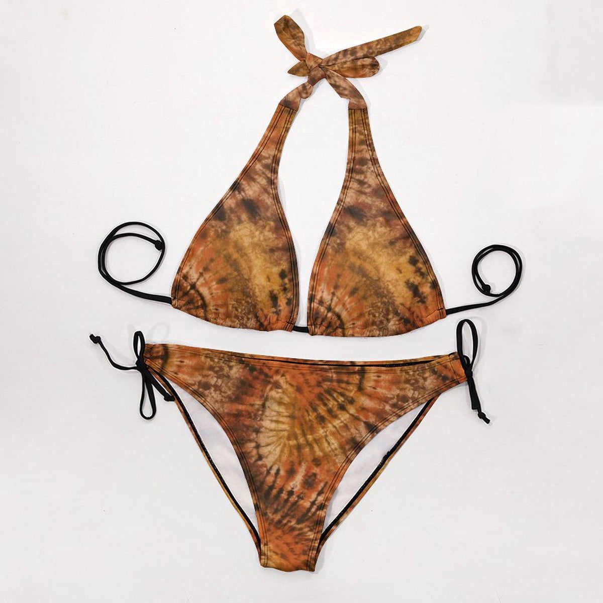 Boho Tie-Dye Triangle Bikini Set – Retro Festival Swimwear with Halter Top – Hippie Beach Style