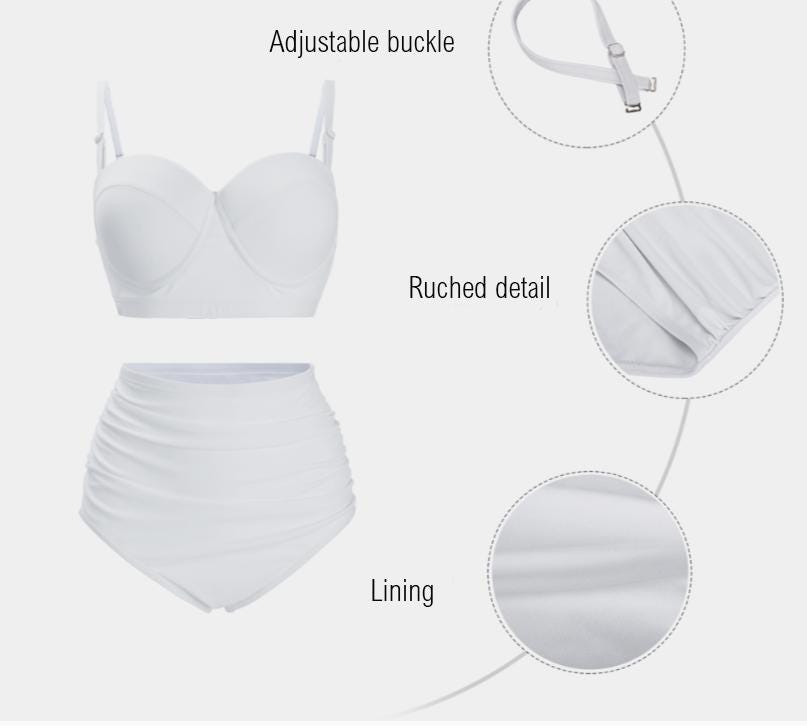 Retro High-Waisted Bikini | Pin-Up Ruched Two-Piece Swimsuit, Mink Brown Polka Dot