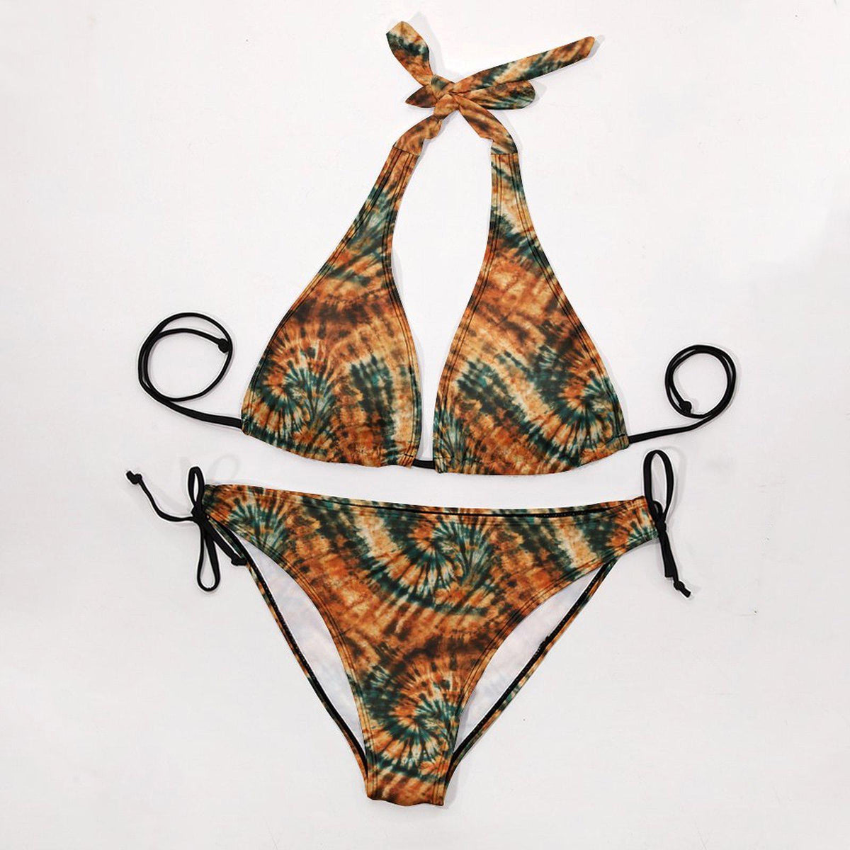 Boho Tie-Dye Triangle Bikini Set – Retro Festival Swimwear with Halter Top – Hippie Beach Style