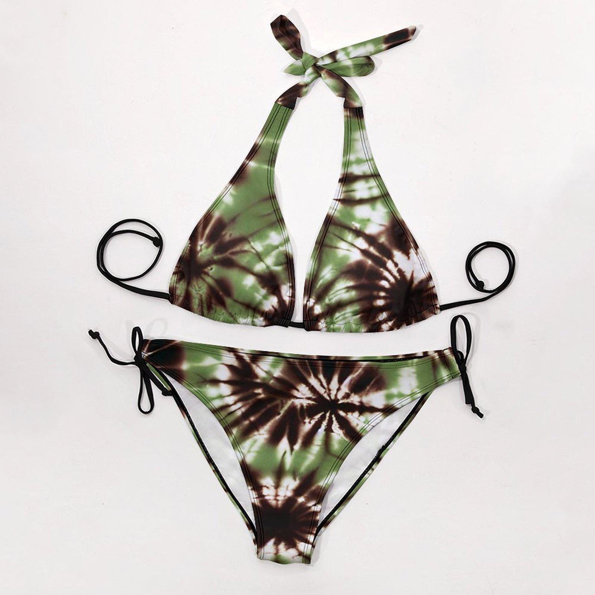Boho Tie-Dye Triangle Bikini Set – Retro Festival Swimwear with Halter Top – Hippie Beach Style