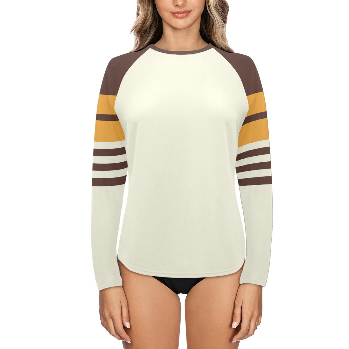 Retro 70s Striped Rash Guard Top, Long Sleeve Surf Shirt