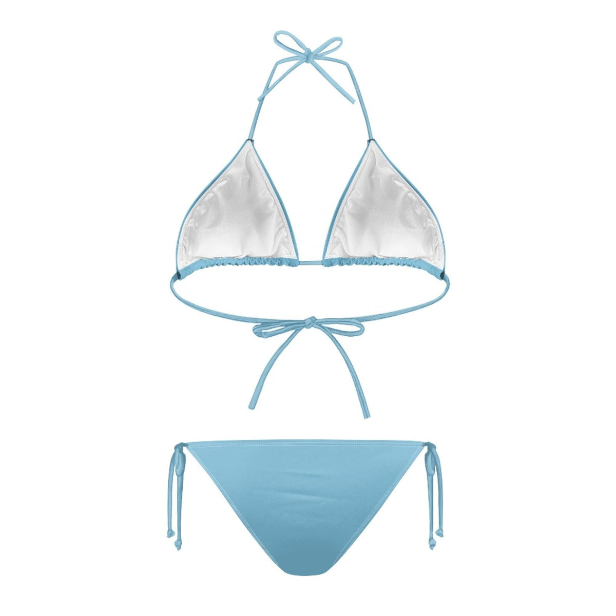 Powder Blue Hibiscus Bikini Set: Coquette Tie-Up Swimwear