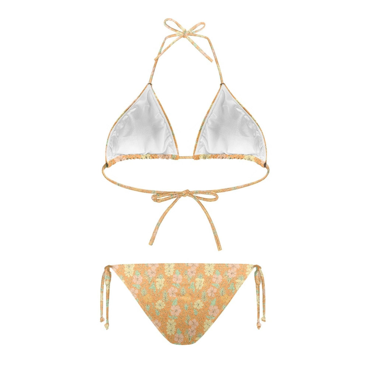 Retro Floral Triangle Bikini Set, Flattering Tie-Side Swimsuit Adjustable Fit, 70s Floral Festival Boho