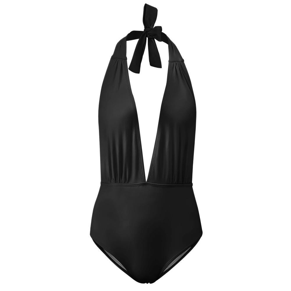 Black Halter One Piece Swimsuit – Vintage Pin-Up Style, High-Waisted