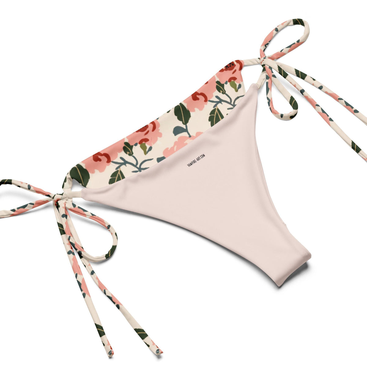 Rose Print String Bikini – Retro Floral Swimsuit, Recycled Fabric