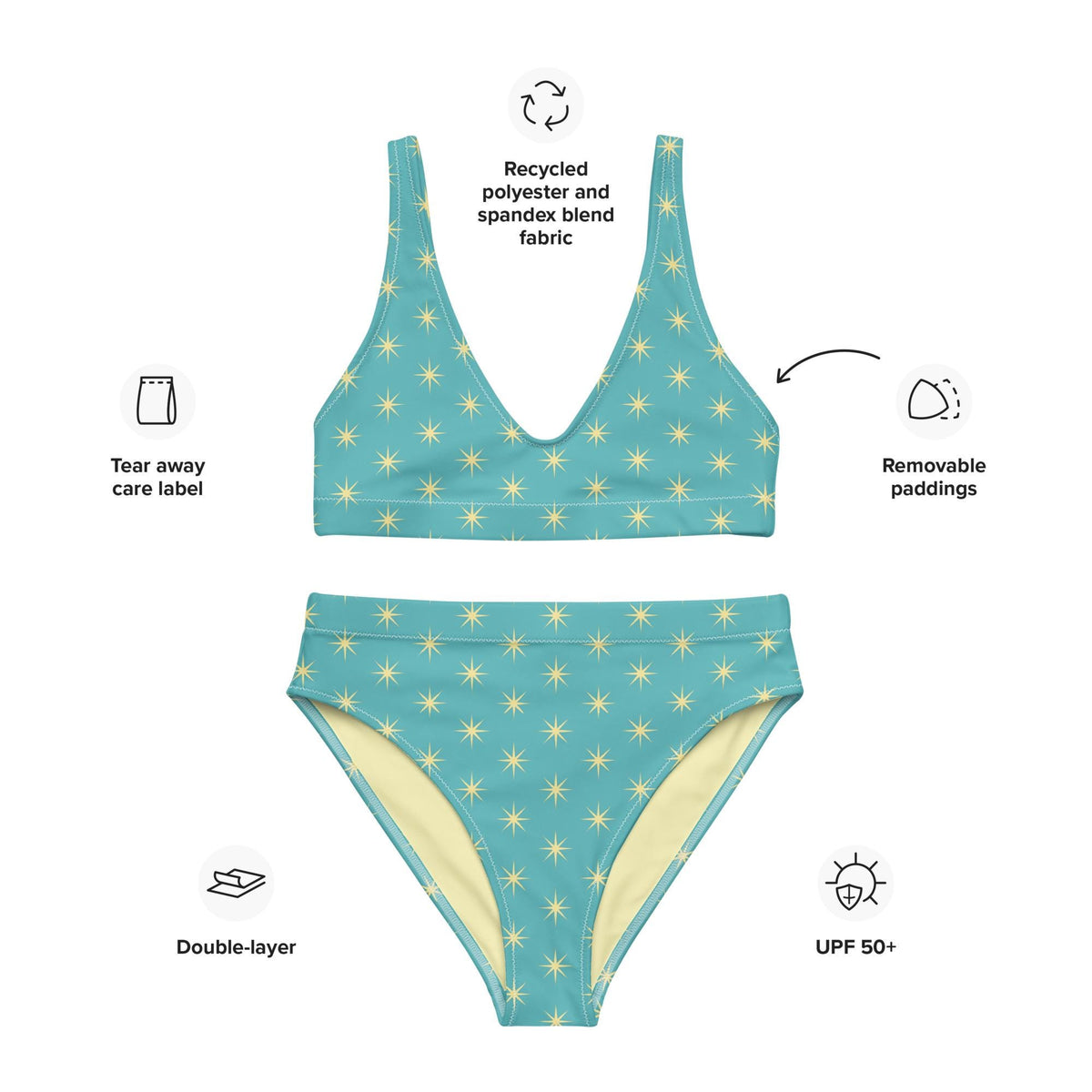 Coquette Turquoise Star Bikini – High-Waisted Recycled Swimsuit
