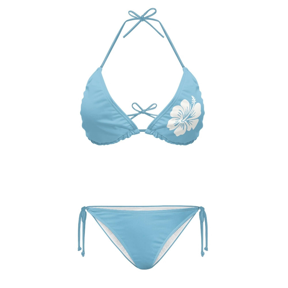 Powder Blue Hibiscus Bikini Set: Coquette Tie-Up Swimwear