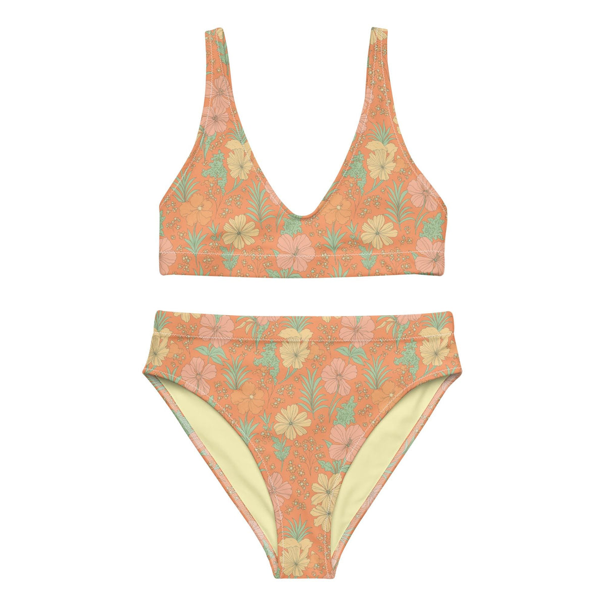 70s Floral High-Waisted Bikini – Recycled Retro Swimsuit