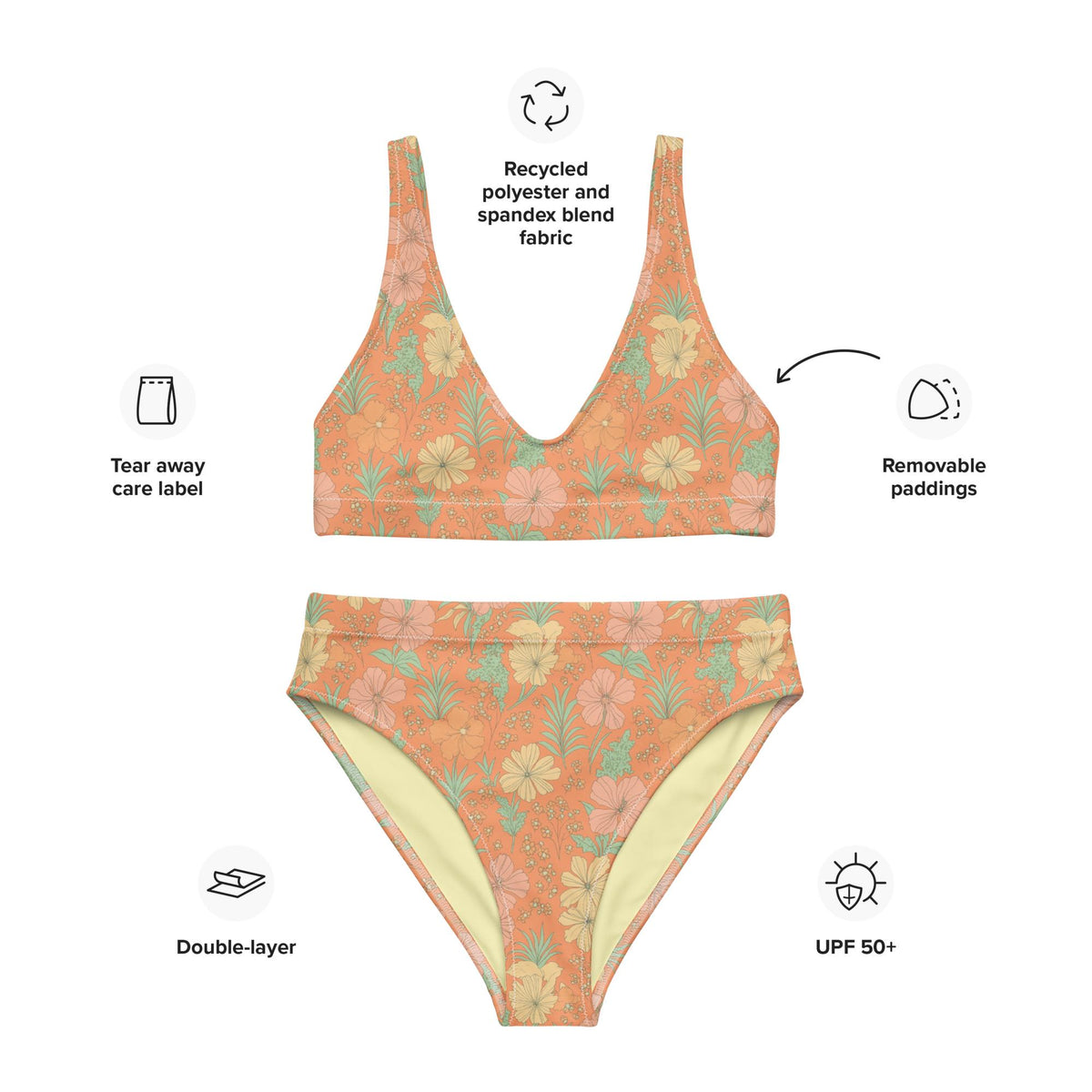 70s Floral High-Waisted Bikini – Recycled Retro Swimsuit