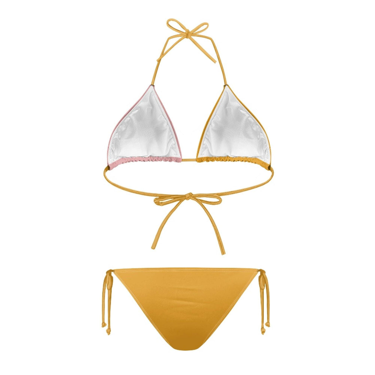 Two-Tone Triangle Bikini Set – Mustard & Pink, Halterneck Tie