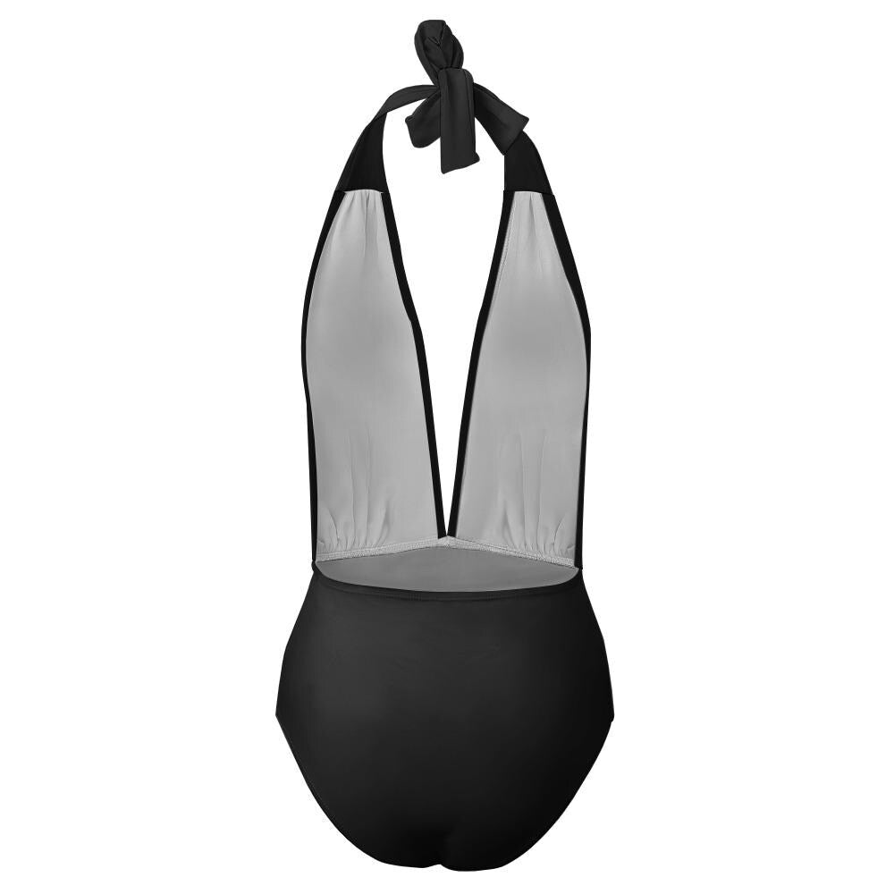 Black Halter One Piece Swimsuit – Vintage Pin-Up Style, High-Waisted