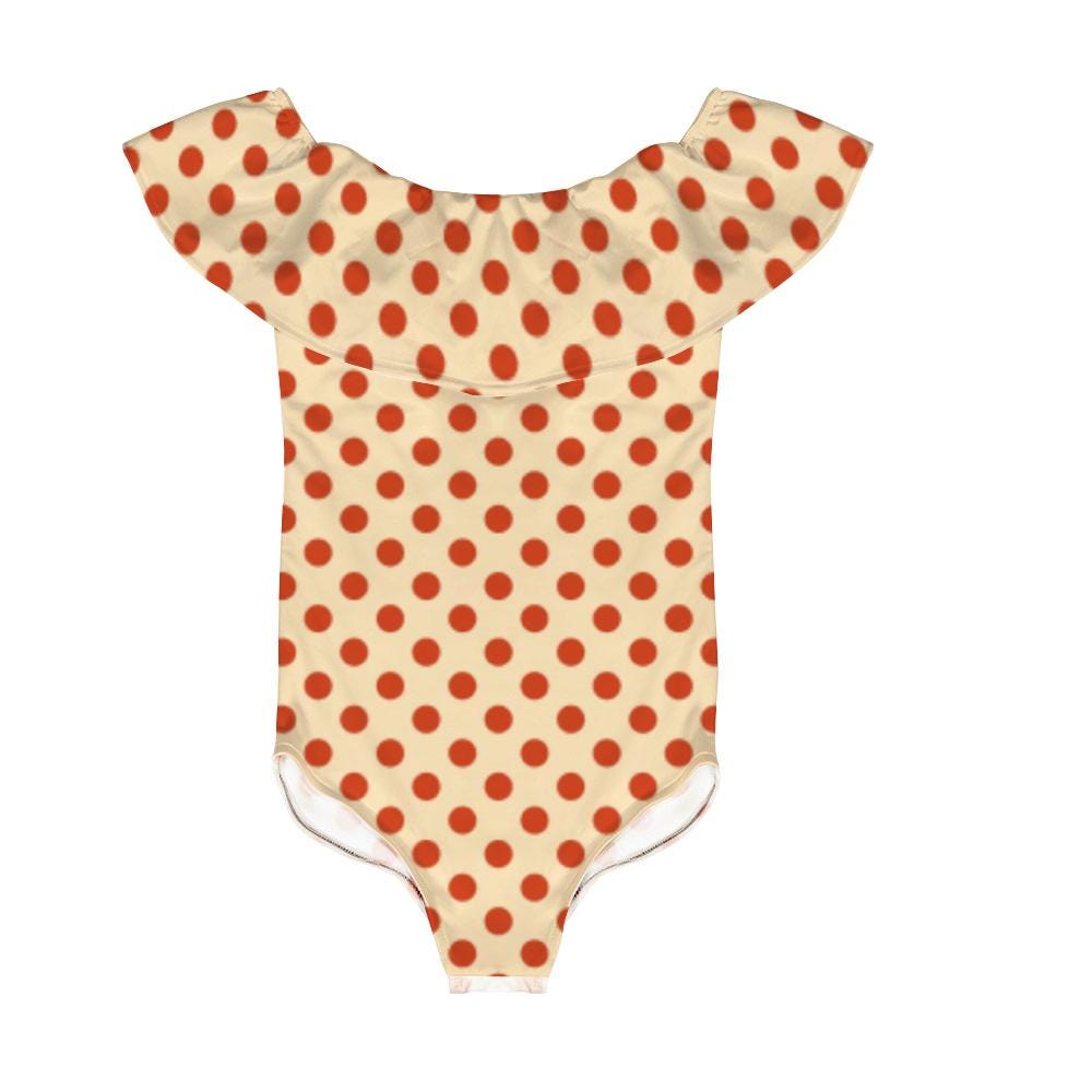 Red Polka Dot Swimsuit – Retro Off Shoulder Ruffle One Piece