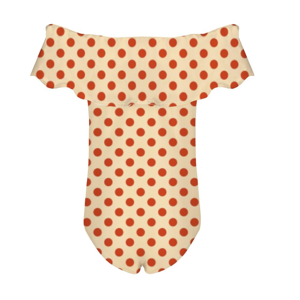 Red Polka Dot Swimsuit – Retro Off Shoulder Ruffle One Piece