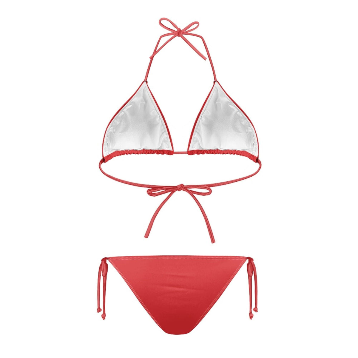 Spicy Red Triangle Bikini Set, Removable Pads, Adjustable Halter String Tie-Up Swimsuit, XS-2XL