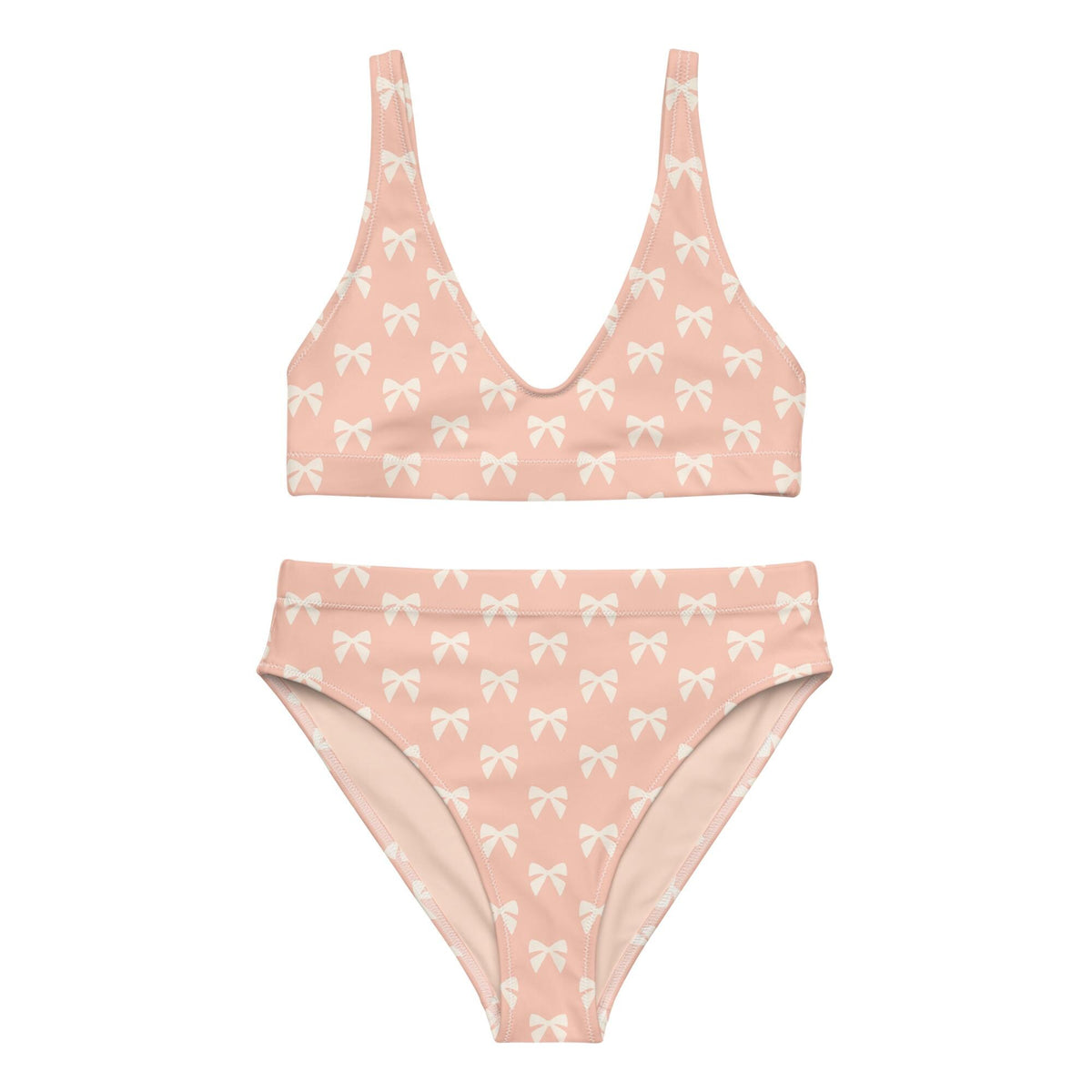 Coquette Bows Bikini Swimsuit – Eco-Friendly High-Waisted Two-Piece Coastal Cottagecore Romantic Retro Surf Active Beachwear
