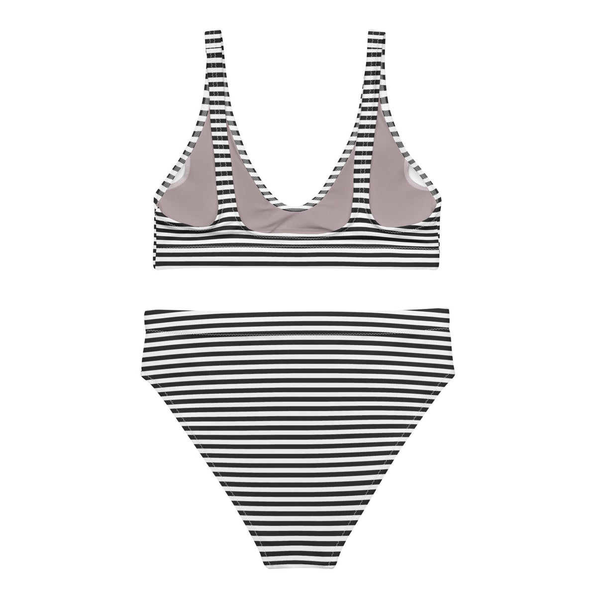 Striped High-Waisted Bikini – Nautical Recycled Swimwear, UPF 50+