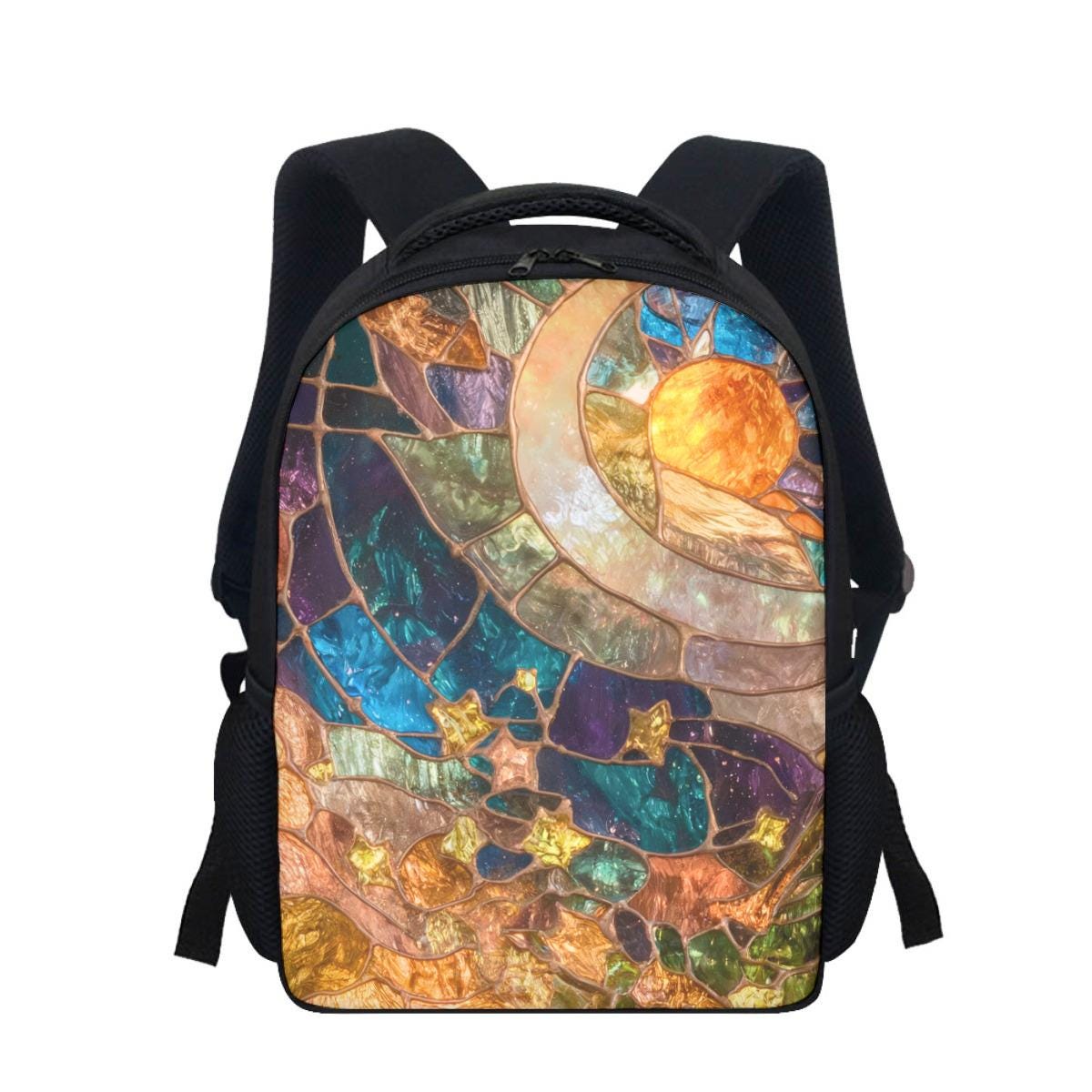 Stained Glass Moon & Stars Backpack, Celestial Night Art