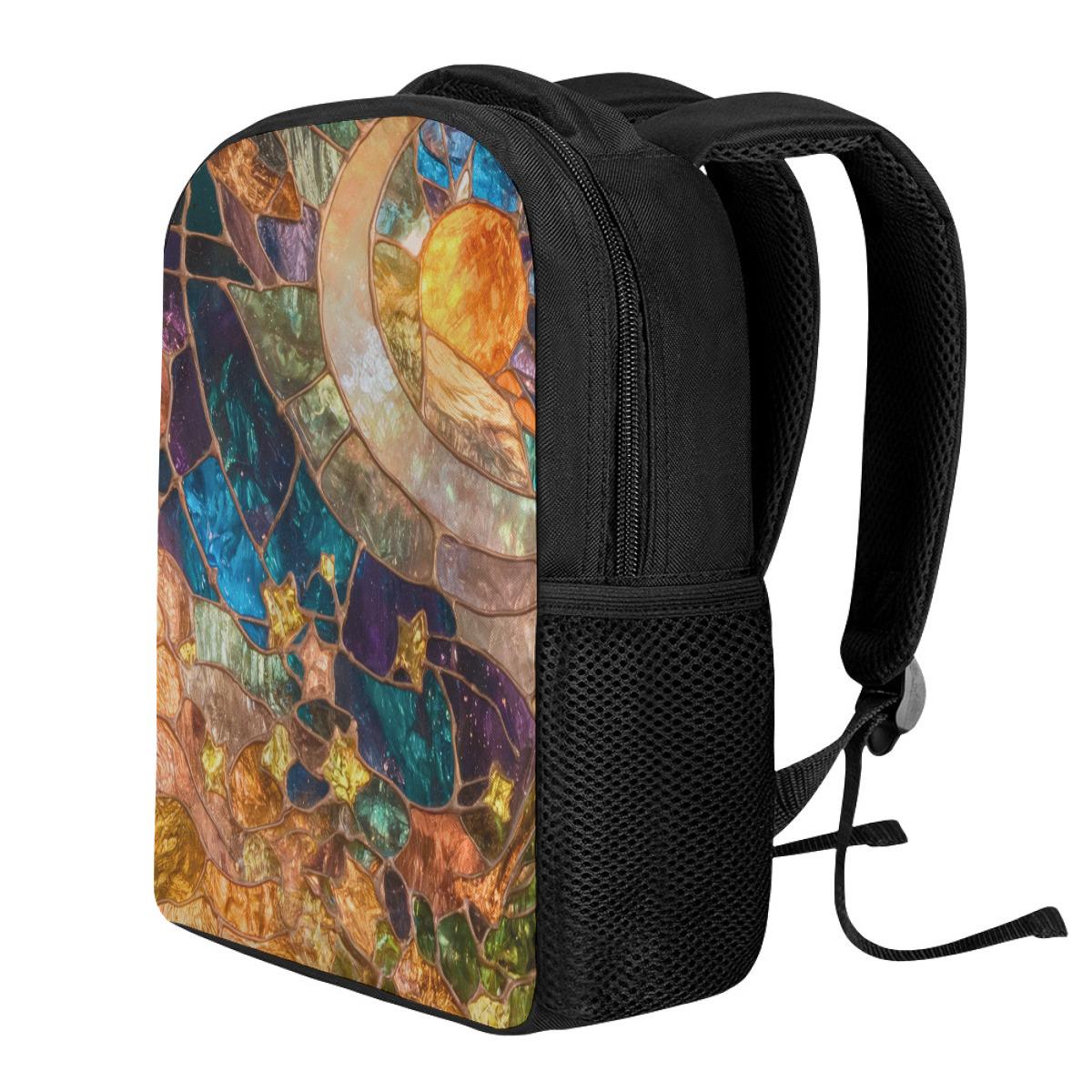 Stained Glass Moon & Stars Backpack, Celestial Night Art
