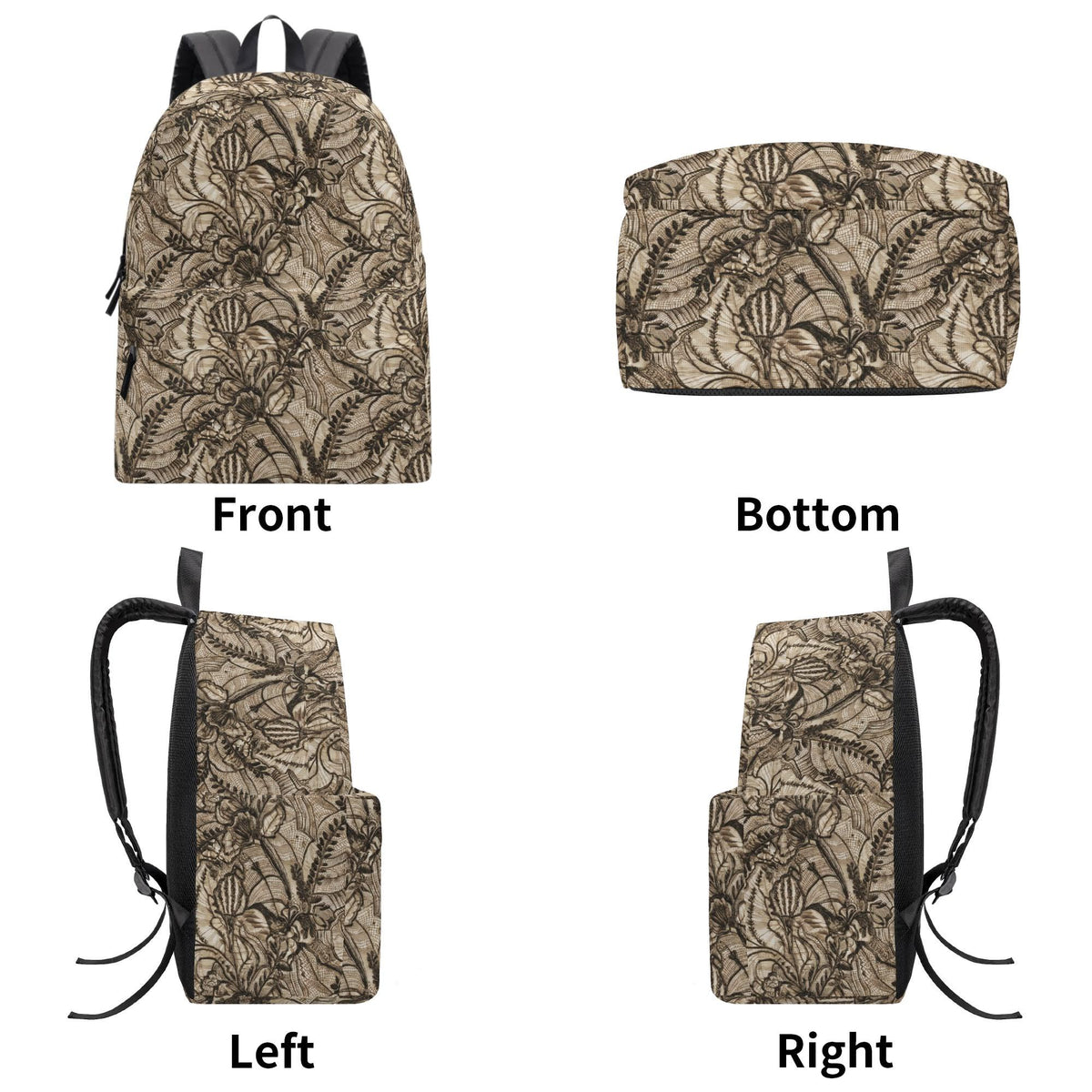 Gothic Floral Lace Print Backpack – Canvas Travel Bag, Laptop Sleeve