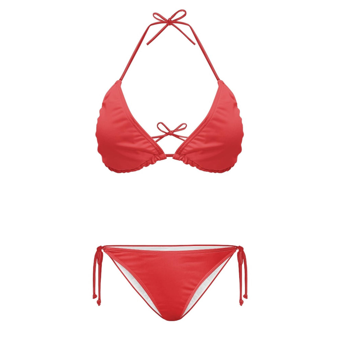 Spicy Red Triangle Bikini Set, Removable Pads, Adjustable Halter String Tie-Up Swimsuit, XS-2XL
