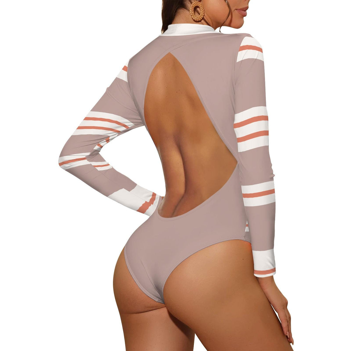 Retro Striped Surf Suit – Mod Backless Swimsuit with Thumbholes