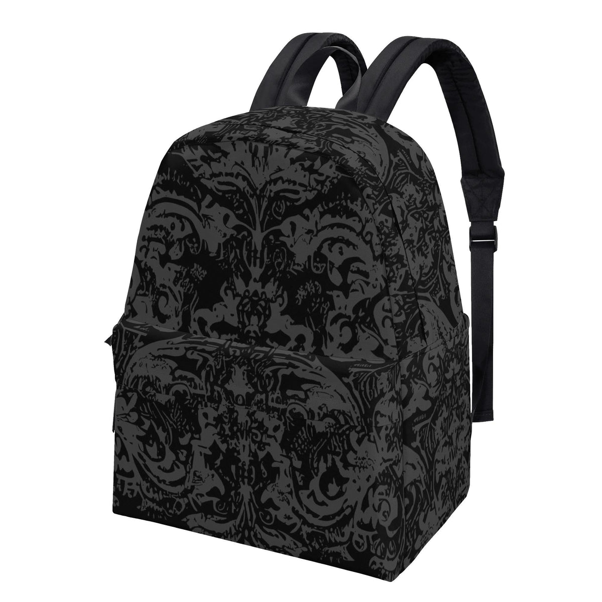 Gothic Black Damask Backpack – Durable Canvas & Polyester, Laptop Sleeve Option, 3 Sizes, Adults Students Kids Work Travel