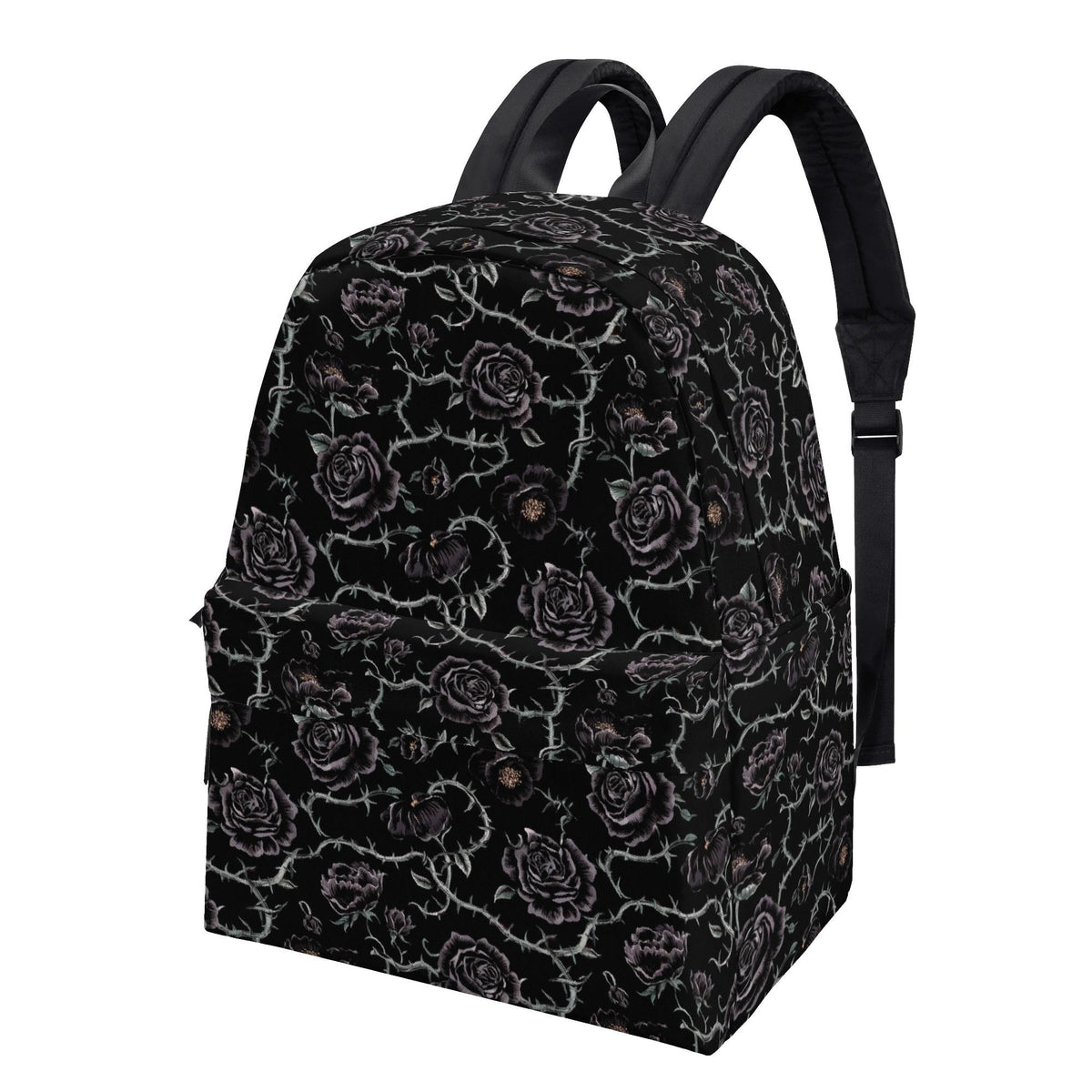 Gothic Black Roses Backpack – Grunge Canvas Laptop Bag
