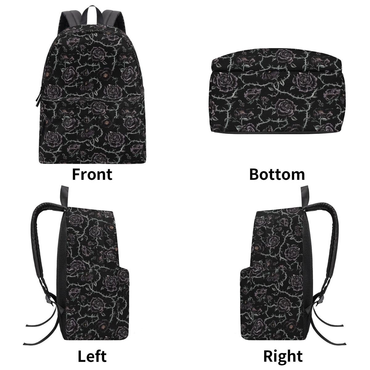 Gothic Black Roses Backpack – Grunge Canvas Laptop Bag