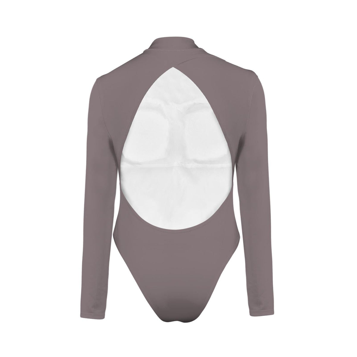 Y2K Taupe Backless Swimsuit – Long Sleeve Bodysuit with Thumbholes