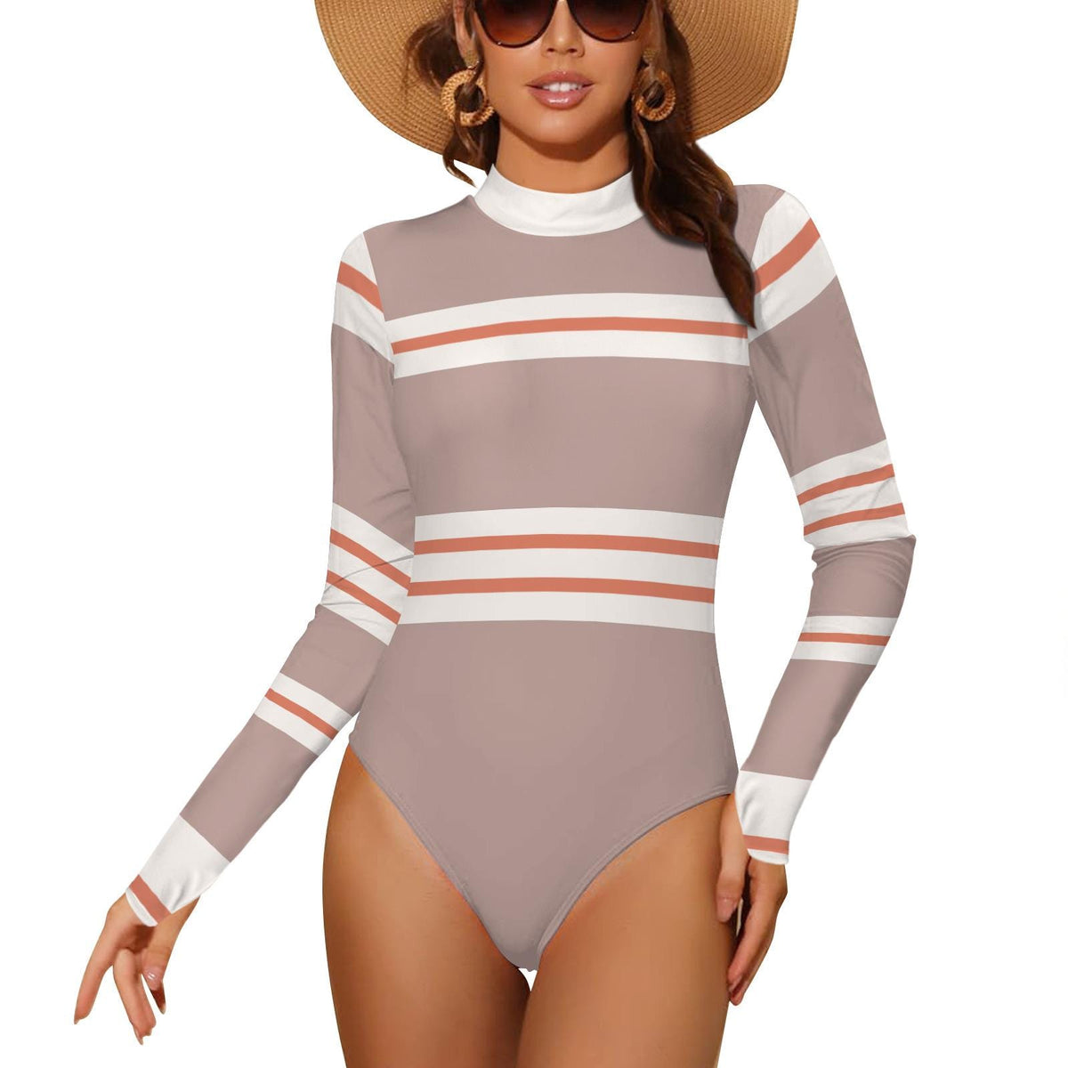 Retro Striped Surf Suit – Mod Backless Swimsuit with Thumbholes