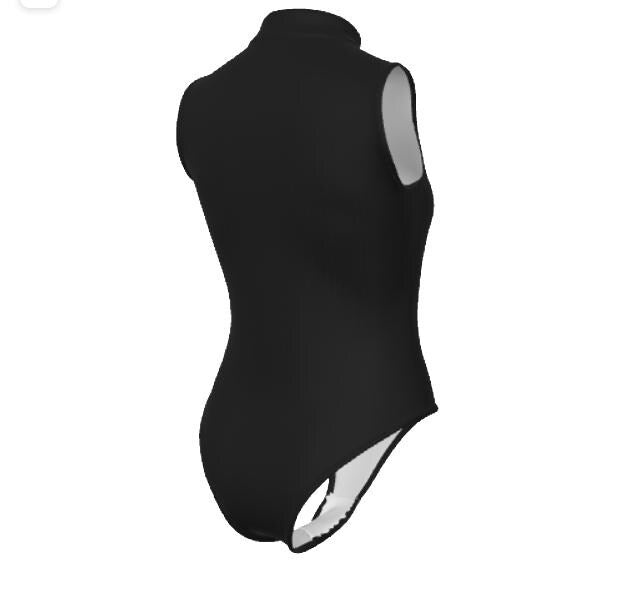 VAMPIRE Black Ribbed Sleeveless Gothic High-Leg Swimsuit, Mock Neck, Halloween Pool Party Outfit